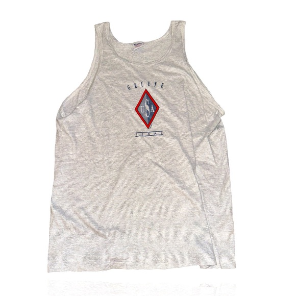 Gruene Texas Vintage 90’s Tank Top: Gray and White Striped with Logo: XL - Picture 1 of 3